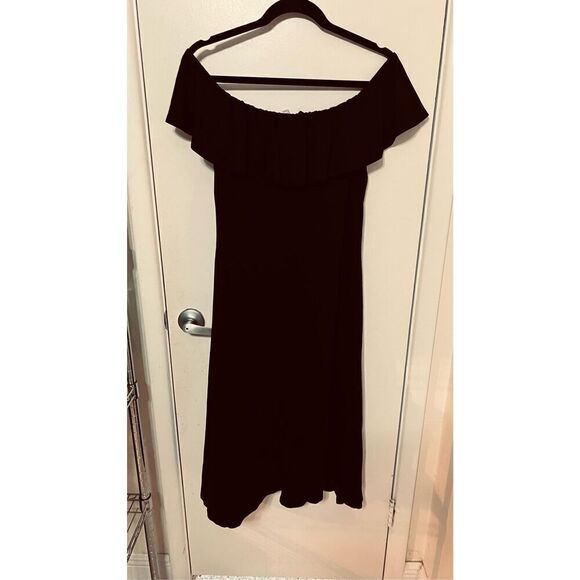 ASOS Black Off Shoulder Button Down Cotton Comfort Dress Womens Size 8 - Picture 7 of 10